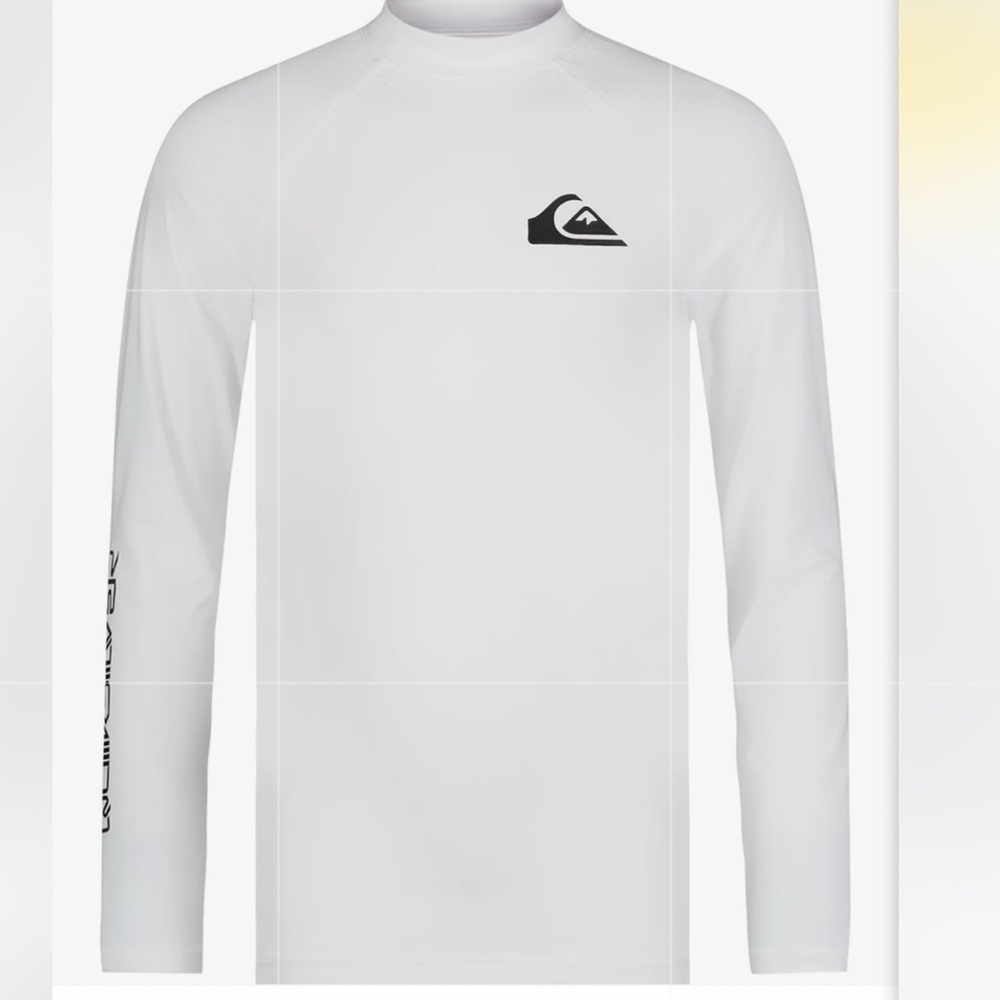 Quiksilver Boys NWT White Long-Sleeve Rash Guard with Black Logo